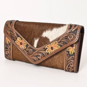 Hand-Tooled Leather & Hair-On Cowhide Western Clutch Bag